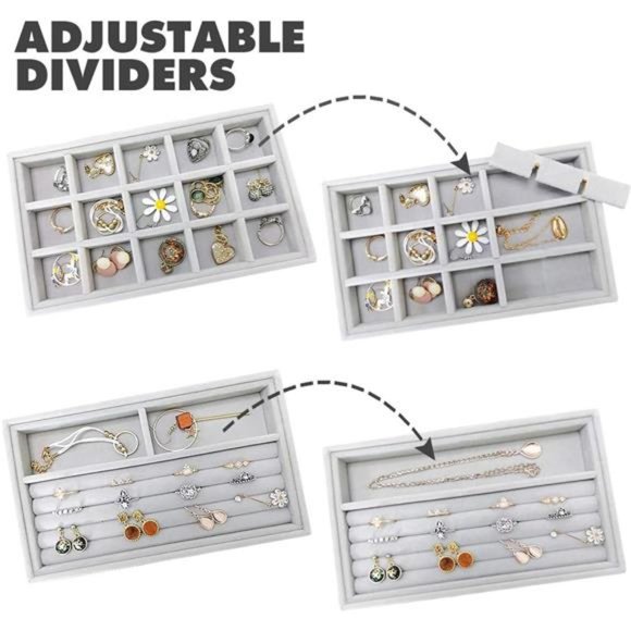 Stackable Jewelry Organizer Trays Drawer Inserts,Velvet Earring Display Trays - Picture 4 of 6